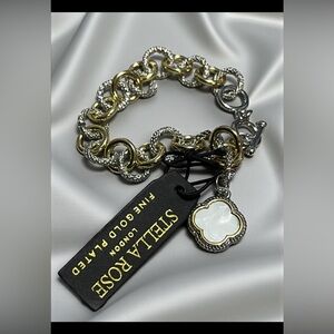 Stella Rose Two-Tone Chain Bracelet with White Mother-of-Pearl Clover